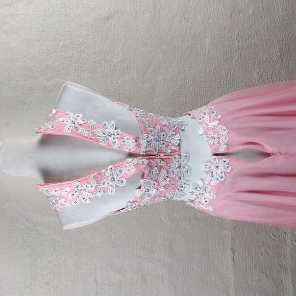 Rachel Allan Pink Crystal Embellished Two Piece Cropped Halter Maxi Skirt Set - Picture 13 of 16